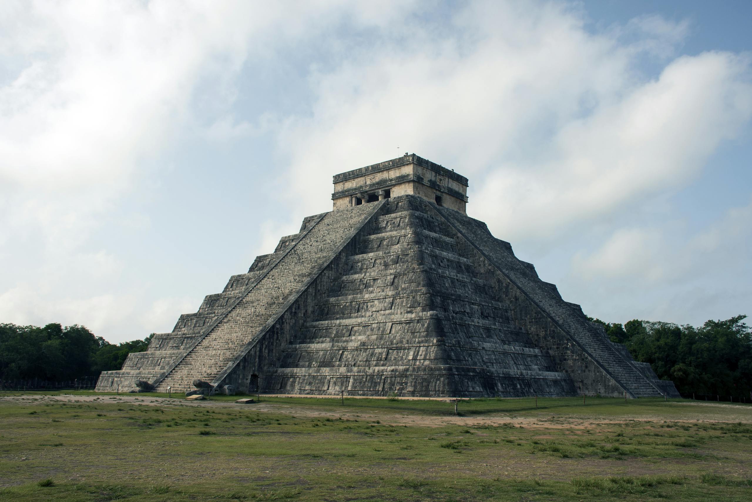 The iconic El Castillo pyramid at Chichen Itza, a famous Mayan archaeological site in Mexico.